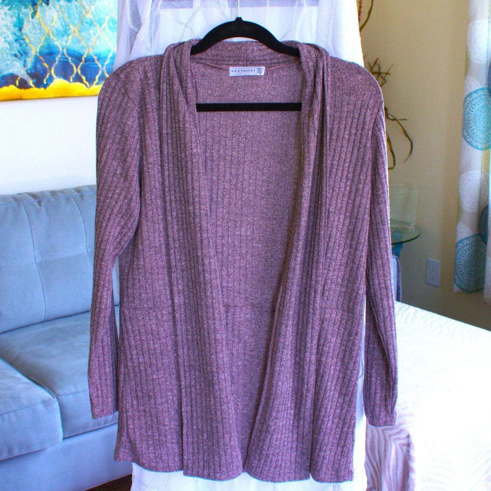 Retrology Open Cardigan | Dusty Pinkish Brown Open Sweater - Picture 1 of 5